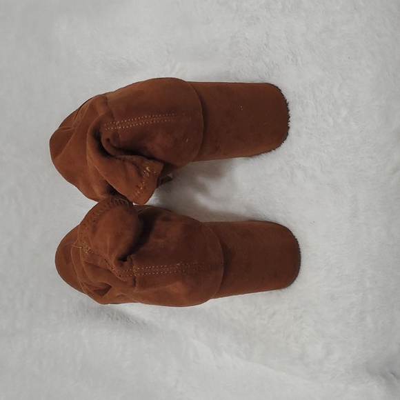 Forever21 Stretch Ankle Suede Boots Knit Block Heeled Slip-on Sock Booties 10 - Picture 3 of 8